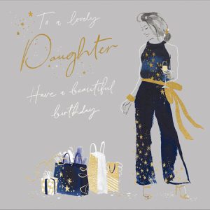 Daughter – Beautiful Birthday Woman in Blue & Gold