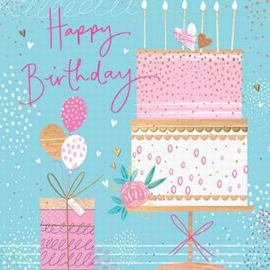Birthday Cake and Presents Pink on Teal