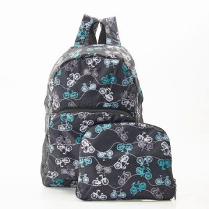 Black Bike Recycled Foldable Backpack