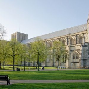 Winchester Cathedral in Early Morning Spring Sunshine