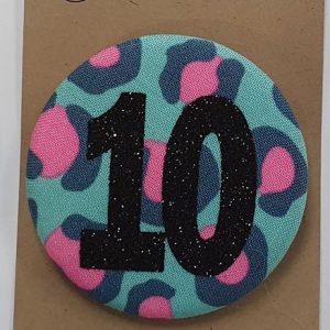 Age 10 Turquoise and Pink Leopard Badge