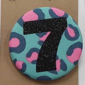 Age 7 Turquoise and Pink Leopard Badge