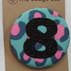 Age 8 Turquoise and Pink Leopard Badge