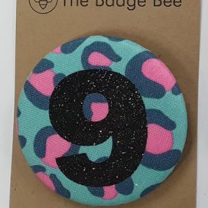 Age 9 Turquoise and Pink Leopard Badge