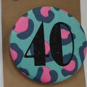 Age 40 Turquoise and Pink Leopard Badge