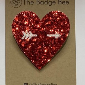Red Glitter Heart Arrow Badge