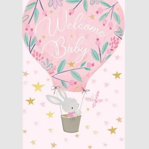 New Baby Girl – Bunny in Hot Air Balloon