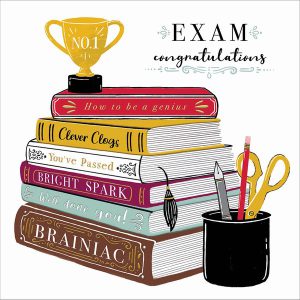 Exam Congratulations – Books and Trophy
