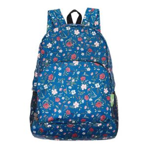 Navy Floral Recycled Foldable Backpack