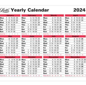 Business Calendar Yearly 2024