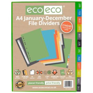 A4 50% Recycled January – December Index File Dividers