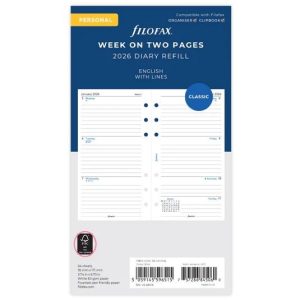 Week On Two Pages Lined Refill 2026 – Personal