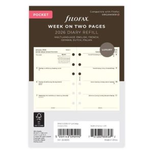 Week On Two Pages Refill 2026 – Pocket, Cotton Cream, Multilangu