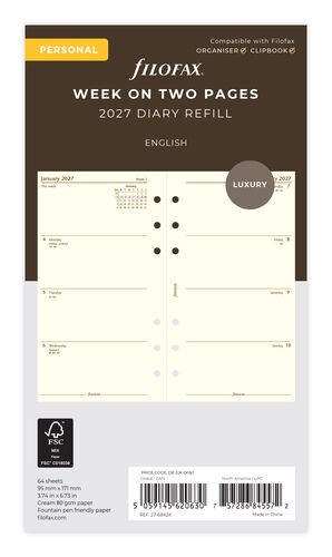 Week On Two Pages Refill 2027 - Cotton Cream / English