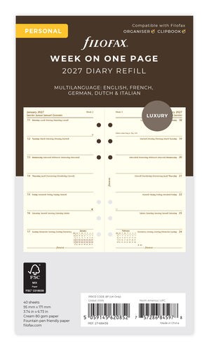 Week On One Page Refill 2027 - Cotton Cream, Personal