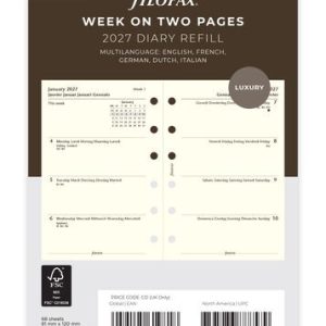 Week On Two Pages Refill 2027 – Pocket, Cotton Cream, Multilangu