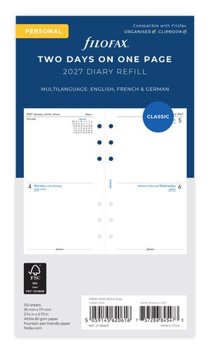 Two Days On One Page Refill 2027 - Personal, Multilanguage
