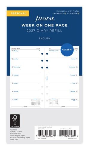 Week On One Page Refill 2027