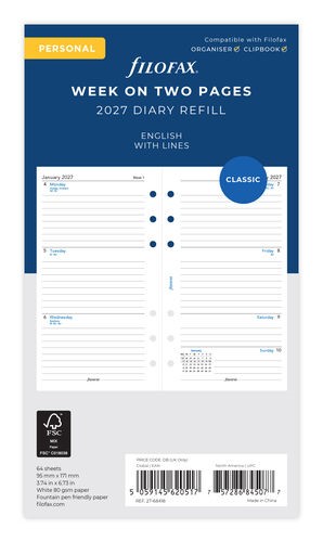 Week On Two Pages Lined Refill 2027 - Personal