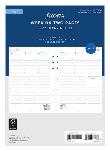 Week On Two Pages With Appointments Refill 2027 - A5