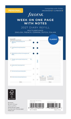 Week On One Page Diary With Notes Refill 2027 - Multilanguage