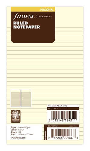 Cotton Cream Ruled Notepaper - Personal