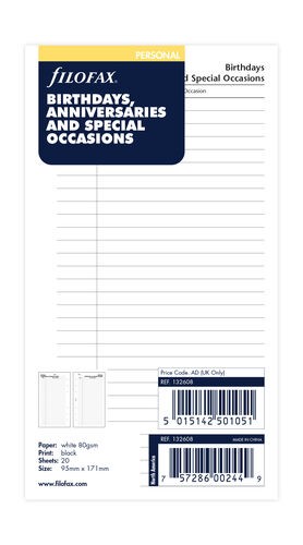 Birthdays, Anniversaries and Special Occasions Refill