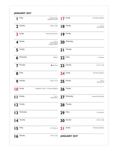 Business Monthly Tablet Wall Calendar 2027