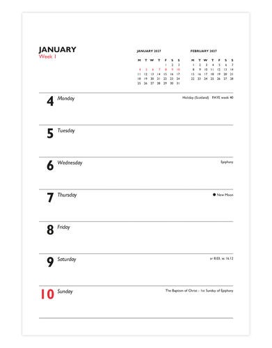Business Weekly Tablet Wall Calendar 2027