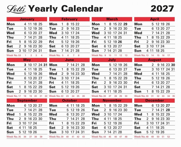 Business Calendar Yearly 2027